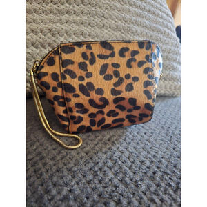 Street Level Leopard Print Baddie Clutch w Chain Wristlet Brown Black